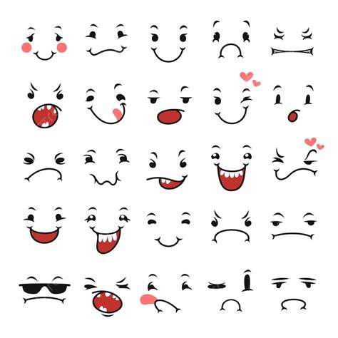 Doodle Facial Expressions Set For Humor Design Cheerful Surprised