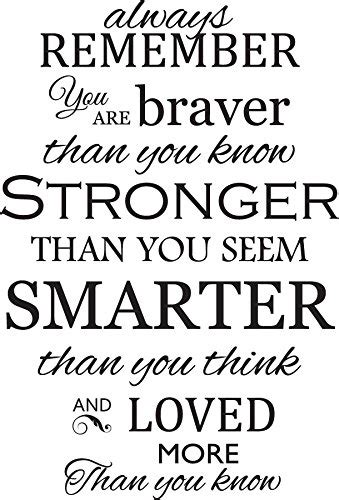 You're braver than you believe, and stronger than you seem, and smarter than you think. 10 Best You Are Braver Than You Think Quote Reviews