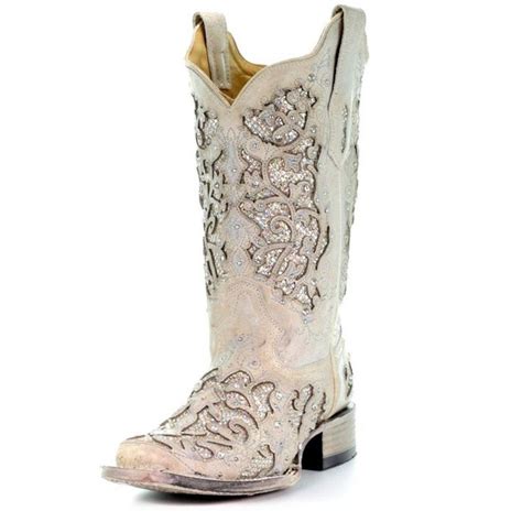 Corral Womens White Glitter And Crystals Square Toe Cowgirl Boot A3397