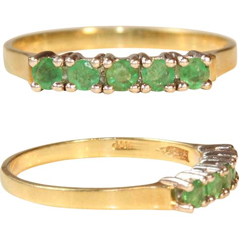 Vintage 14 Karat Gold Ring With 5 Emeralds From Vianova On Ruby Lane