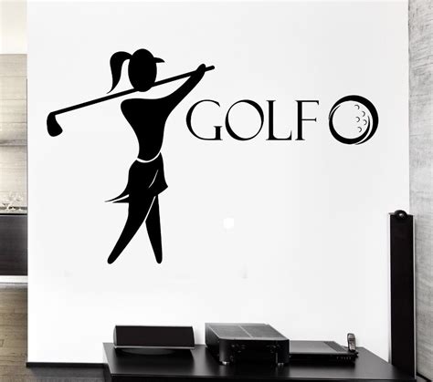 Golf Vinyl Wall Decal Golf Club Player English Sports Girl Fan Mural