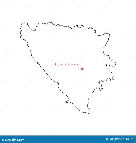 Vector Illustration Of Outline Bosnia And Herzegovina Map With Capital