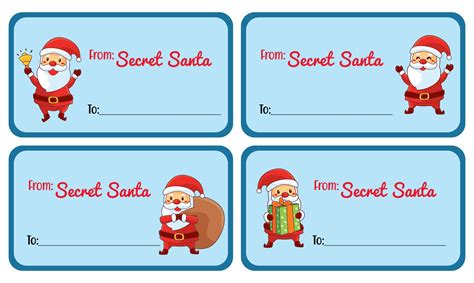 Four Christmas Gift Tags With Santa Claus Holding A Present And The