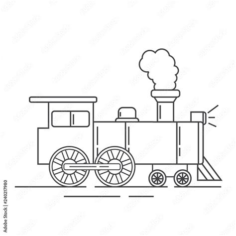 Steam Locomotive Vintage Train Line Art Flat Stylecartoon Old Retro