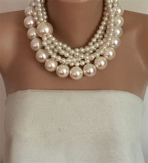 Chunky Bridal Ivory Pearl Necklace Etsy Pearl Necklace Wedding