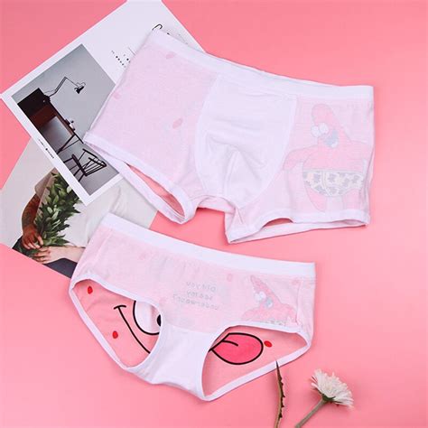 2pcs Couple Panties Cotton Panties Cozy Lingerie Female Underwear Men Boxer Shorts Funny Pink