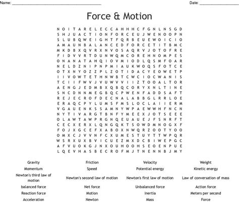 Force And Motion Word Search Force And Motion Newtons Laws Force
