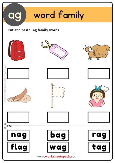Free Printable Ag Word Family Worksheets