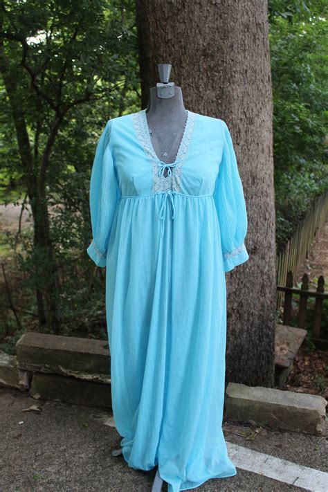 Vintage S Aqua Blue Peignoir Set Nylon Etsy