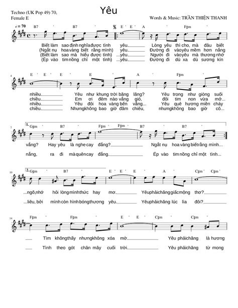 Yeu Tranthienthanh Sheet Music For Piano Solo