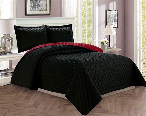 2 Piece Bedspread Coverlet Quilted Set With Sham Twintwin Xl Blackburgundy