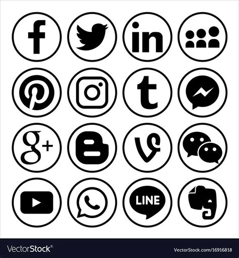 Black And White Social Icons Set In Circles