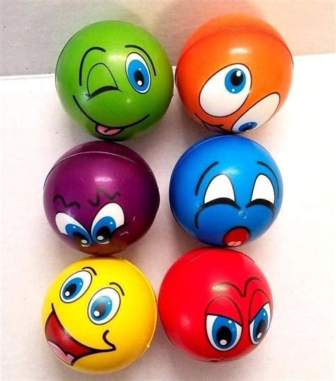 6 Soft Pu Mini Sports Balls Kids Toy Colors Silly Face Faces 35inch