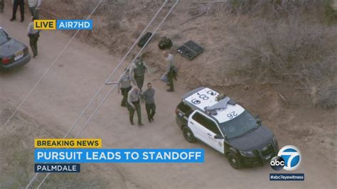 slow speed chase suspect in custody after standoff with palmdale deputies abc7 los angeles