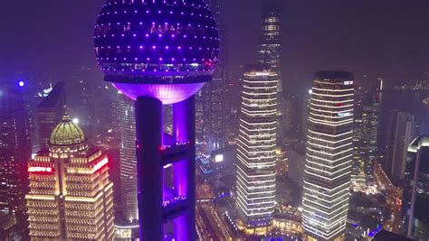 Night Skyline With Bright Lights In Shanghai China Image Free Stock
