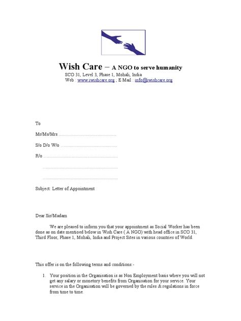 Appointment Letter Social Workers Pdf Signature Welfare