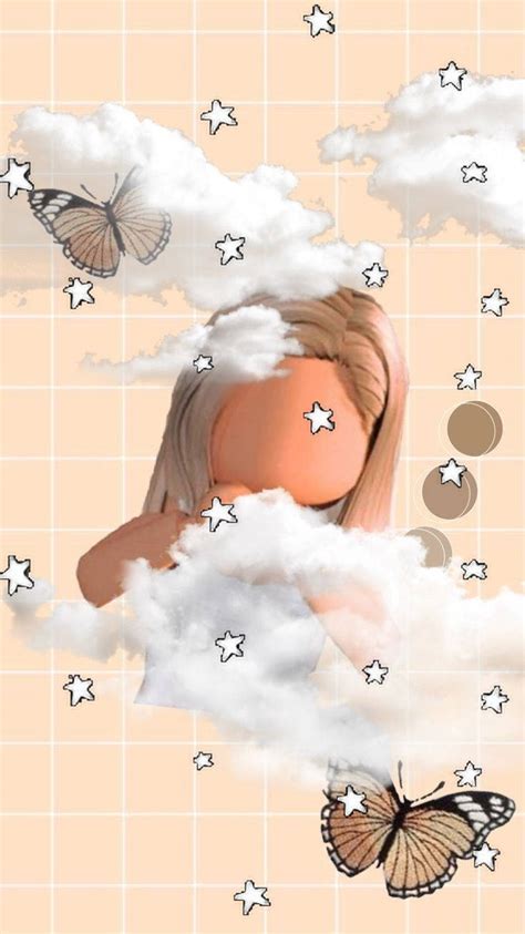 Download Aesthetic Roblox Girl With Cloud Stickers Wallpaper