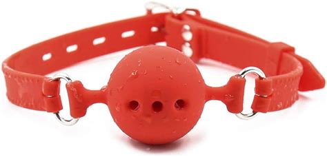 Red Leather Breathable 3 Hole Plug Mouth Silicone Mouth Ball Mouth Plug Gag Toy L