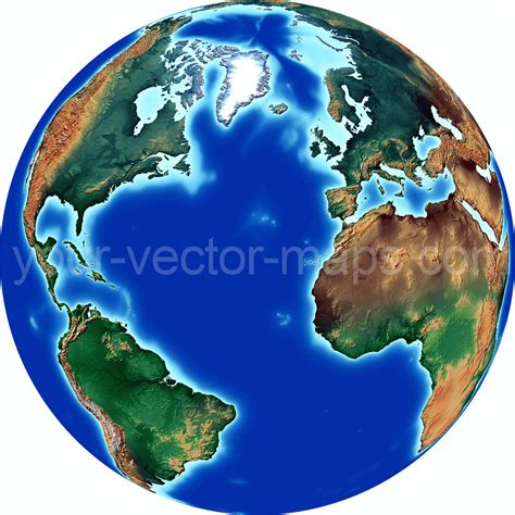 Atlantic Ocean Centered Earth Globe 30°n 30°w Your Vector