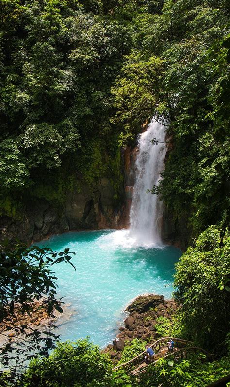 The Beautiful Waterfall Of Rio Celeste A Sky Blue River In Northern