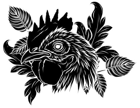 black silhouette rooster head realistic vector illustration art design stock vector