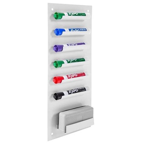 6 Slot Wall Mounted Metal Dry Erase Marker And Eraser Holder White