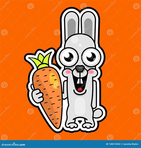 Cute Cartoon Rabbit With Orange Carrot Smiling Stock Vector