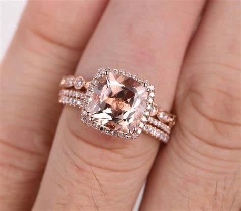 Sale 2 Carat Morganite And Diamond Trio Wedding Bridal Ring Set In 10k