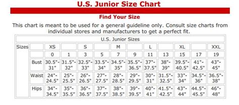 Aeropostale Junior Size Chart