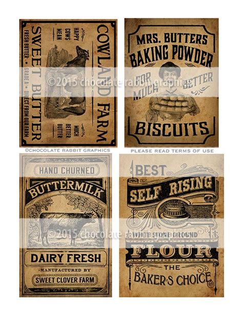 Vintage Kitchen Baking Labels Prim Primitive Digital Download Printable