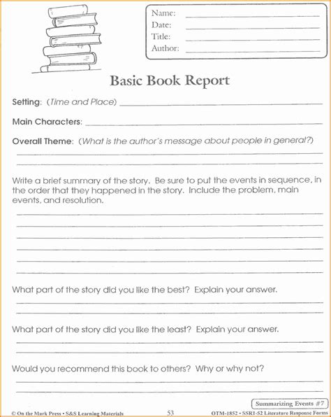 Book Report Template 3rd Grade