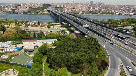 Aerial View Of The City Roads And Bridge Over Bosphorus River Istanbul