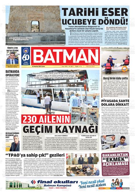 03 Haziran 2022 tarihli BATMAN GAZETESİ Gazete Manşetleri