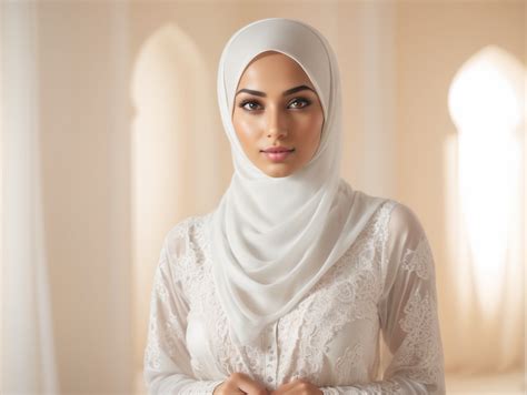 premium free ai images very beautiful arab girl dressed in hijab stands in room dim light