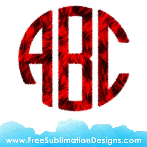 Free Sublimation Print Red Fur Circle Round Monogram Font Sublimation
