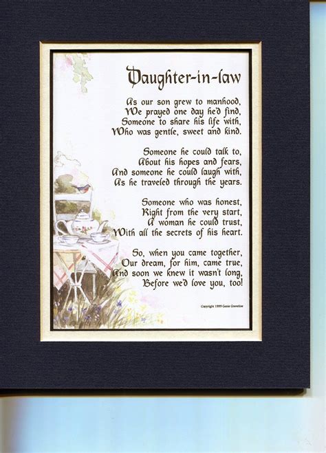 Daughter In Law Poem Bridal Shower T For Daughter In Law Daughter In Law Print Daughter In