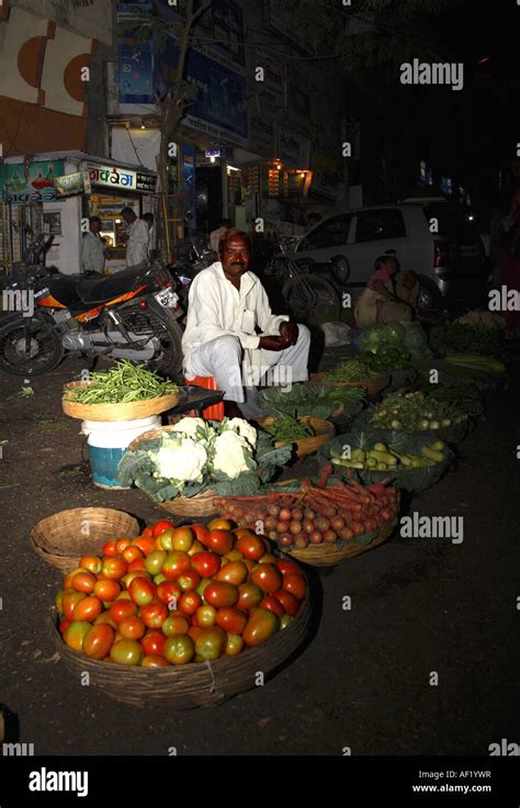 Indian Night Market Trader Selling Vegetables After Dusk Nasik