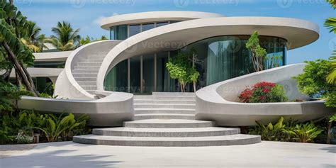 Generative Ai Modern Luxury House With Lush Tropical Garden Villa