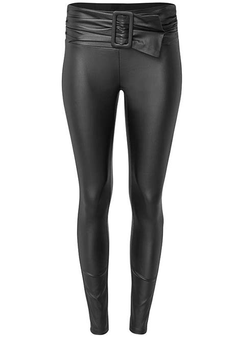 belted faux leather pants in black venus