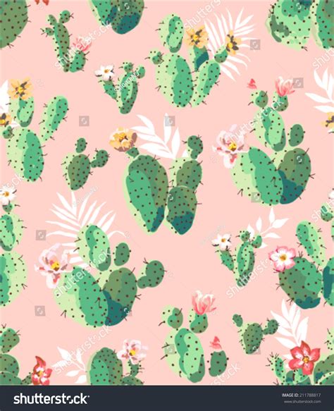 Seamless Cute Prickly Pear Cactus Print Stock Vector 211788817