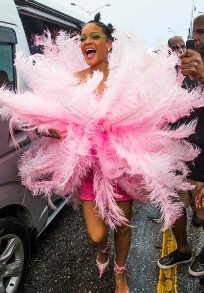 Rihanna Spotted In Massive Pink Feathers At Crop Over In Barbados Essence