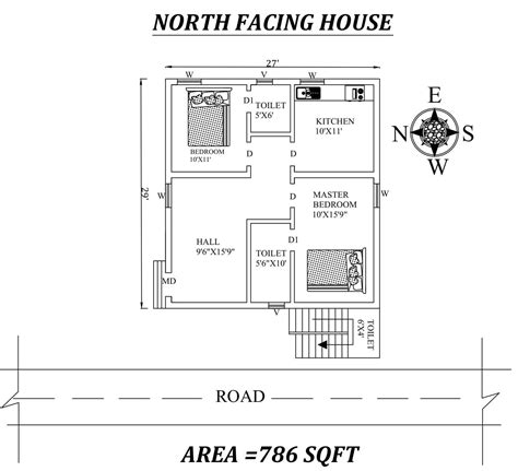 27x29 Small Budget 2bhk North Facing House Plan As Per Vastu Shatra