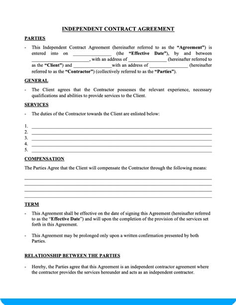 Independent Contractor Agreement Form Free Printable Legal Forms Hot