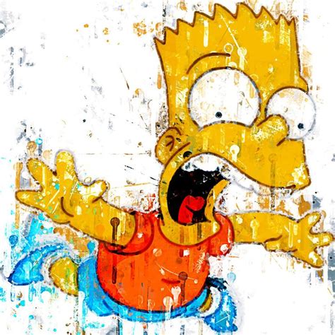 Cartoon Bart Simpson Falling Character Painting Watercolor Colorful Ink