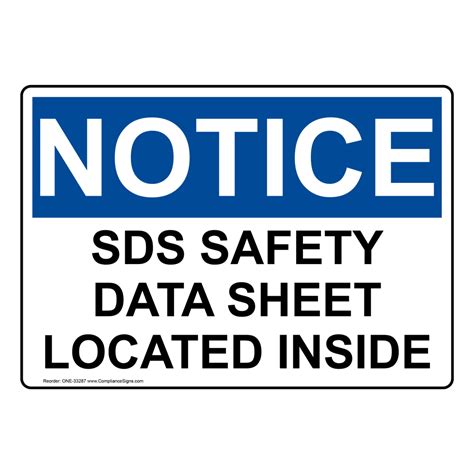 Osha Sds Safety Data Sheet Located Inside Sign One 33287