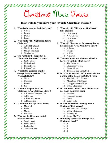 Only true fans will be able to answer all 50 halloween trivia questions correctly. Printable Christmas Movie Trivia | Christmas trivia games ...