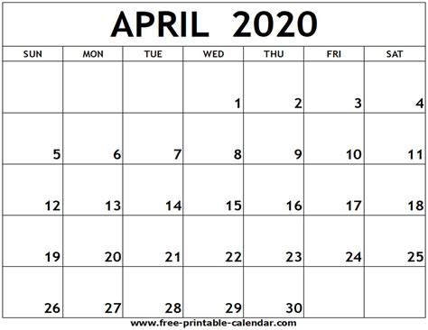 Blank Calendar Worksheet For April 2020 Example Calendar Printable