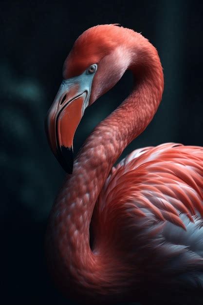 Premium Ai Image Pink Flamingo Close Up Portrait On Black Background