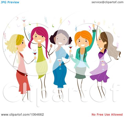 Clipart Group Of Ladies Dancing At A Party Royalty Free Vector
