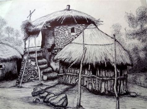 Mesmerising Indian Village Drawing Village Drawing Art Village Drawings